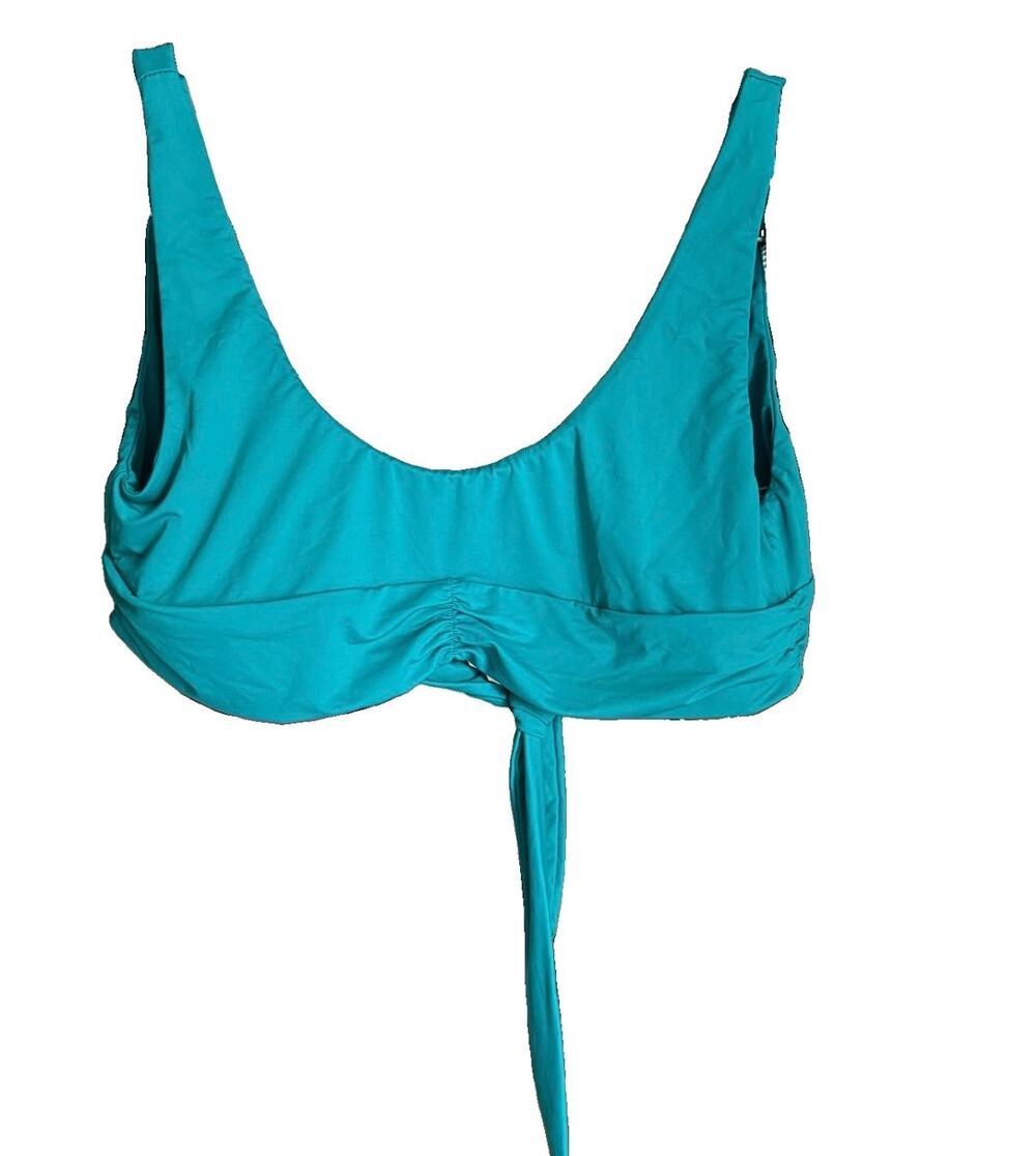 Riot Swim Teal Scoop Pico Bikini Top Sz XL Beach Vacation Ruching Sexy Flirty